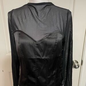 Lulu's Black Blouse with Sheer Long Sleeves and High Neck
